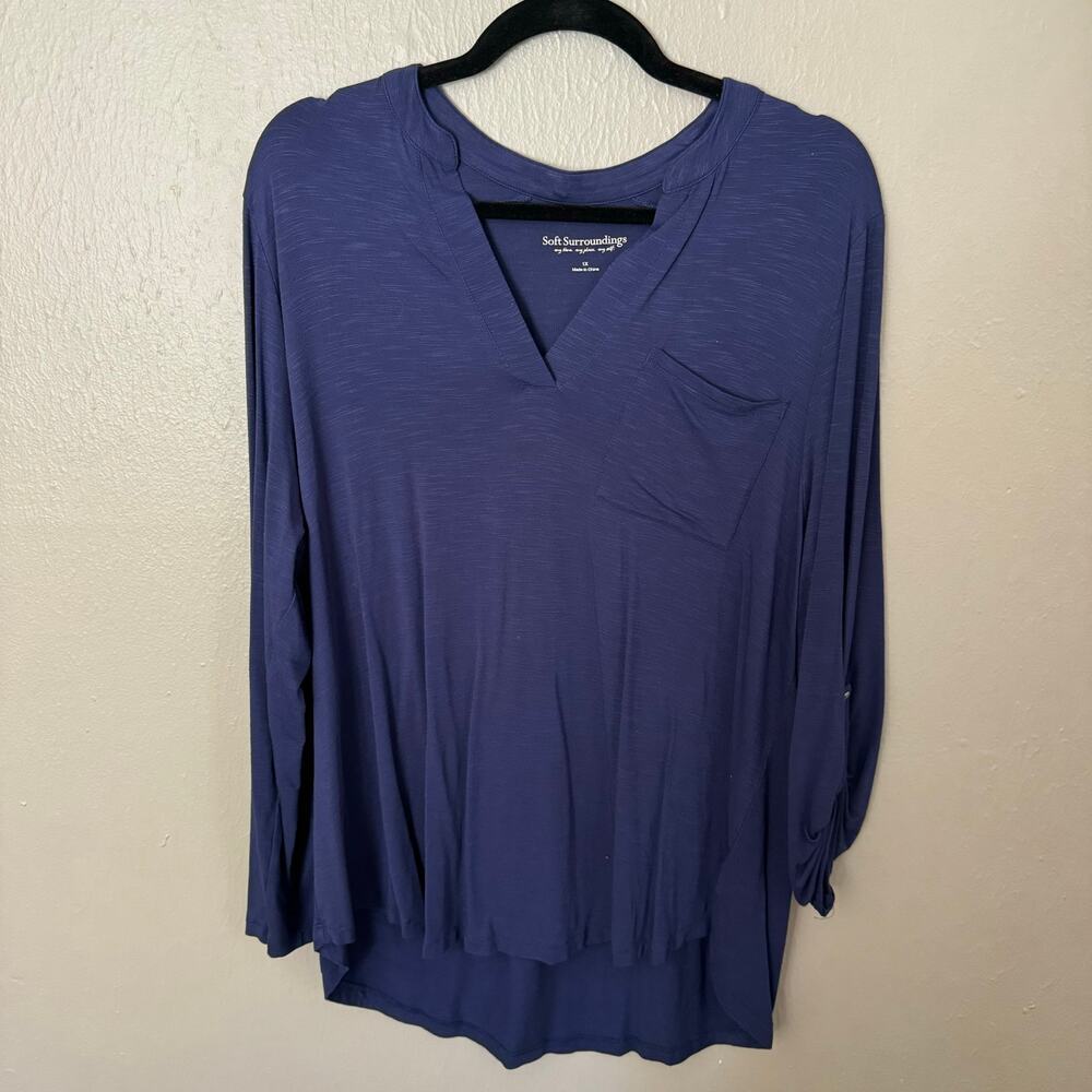 SOFT SURROUNDINGS Navy Blue V-Neck Long Sleeve Casual tunic Size 1X casual